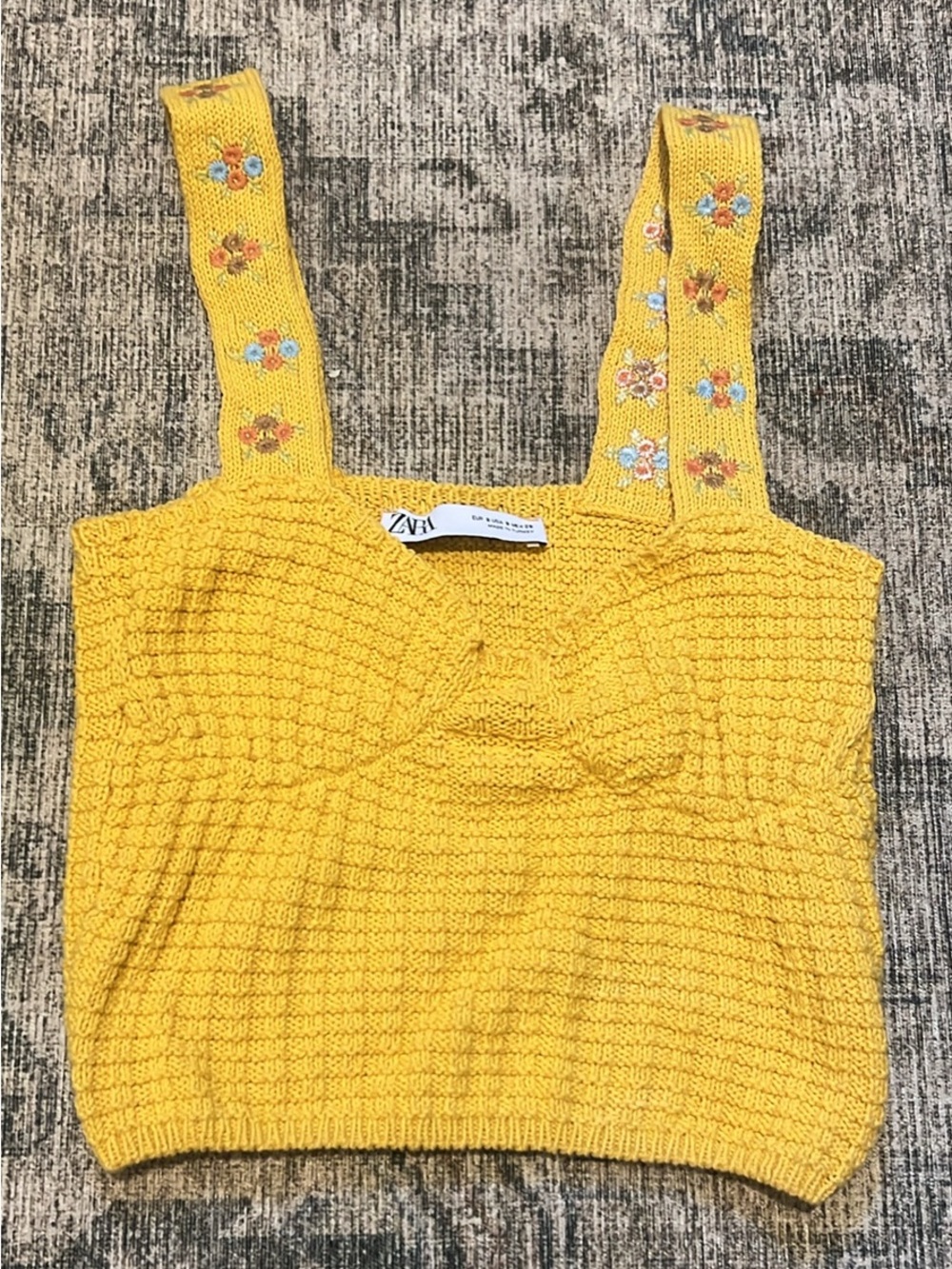 Zara Yellow Knit Embroidered Top